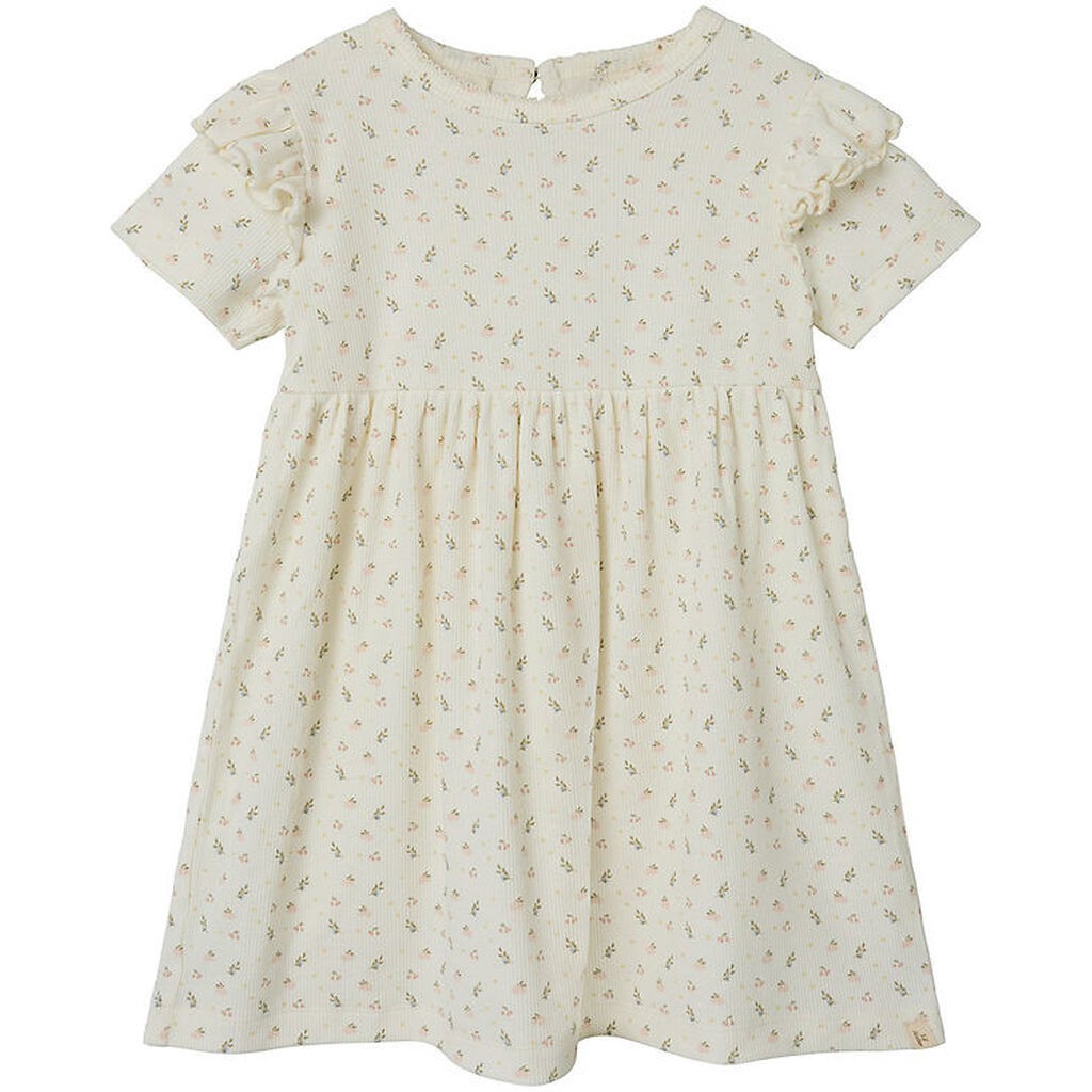 Lil' Atelier Kjole - Rib - NmfGago - Coconut Milk m. Blomster