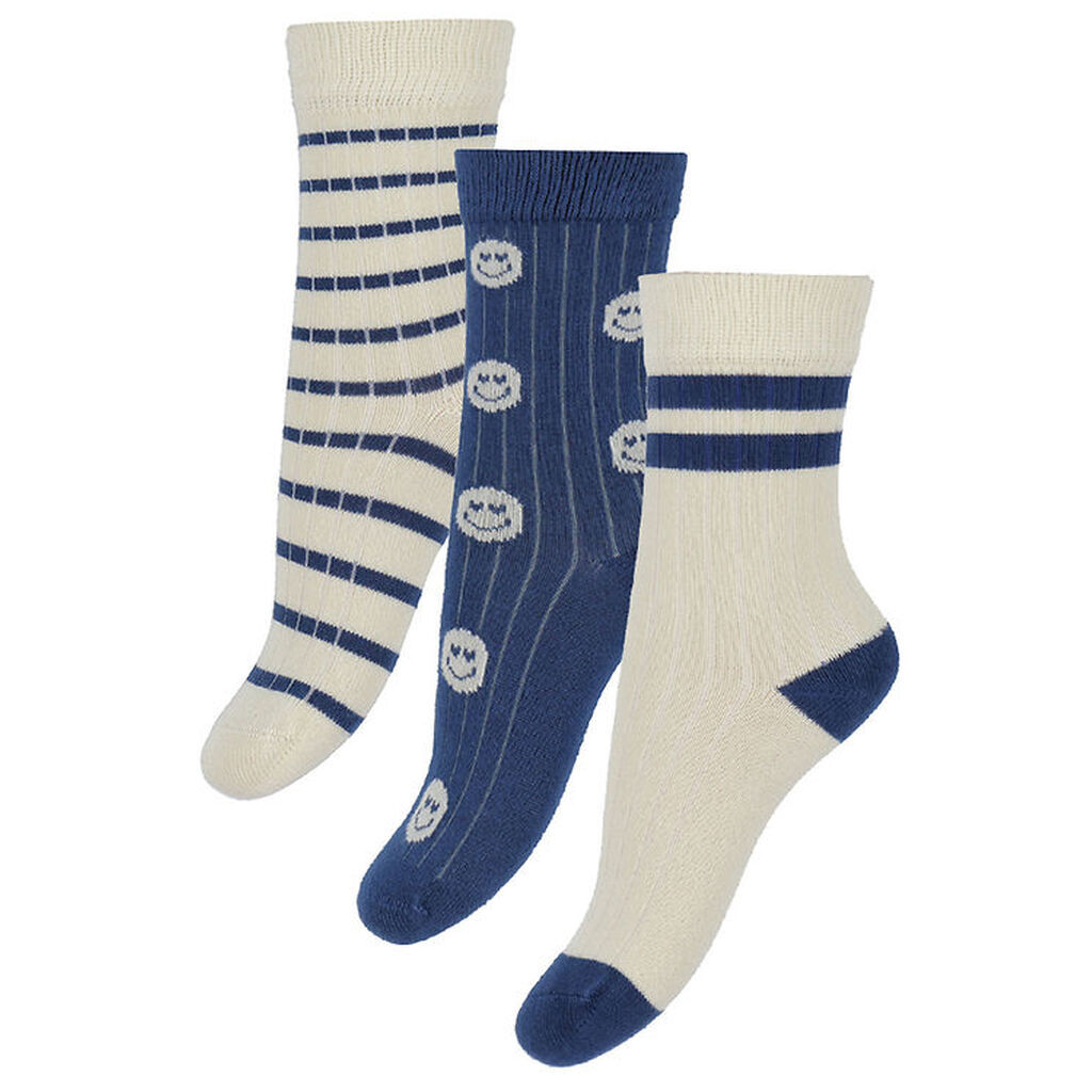 Minipop Strømper - Rib - Bambus - 3-pak - Cobalt Mix