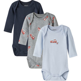 Name It Bodyer l/æ - Noos - NbmBody - 3-pak - Grey Melange/W/Cas