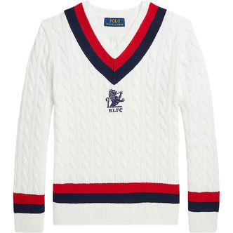 Polo Ralph Lauren Bluse - Strik - Deckwash White m. Navy/Rød
