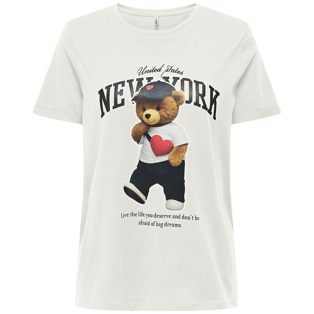 Kids Only T-shirt - KogLina - Bear O-Neck Top - Cloud Dancer/New