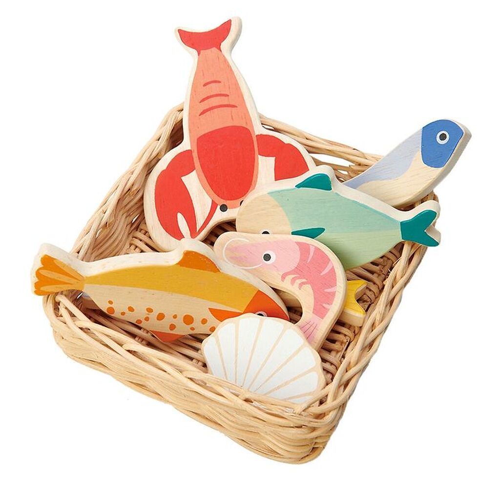 Tender Leaf Trælegetøj - Kurv Med Fisk & Skaldyr