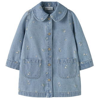 Name It Kjole - NmfPiper - Light Blue Denim/Flower Emb