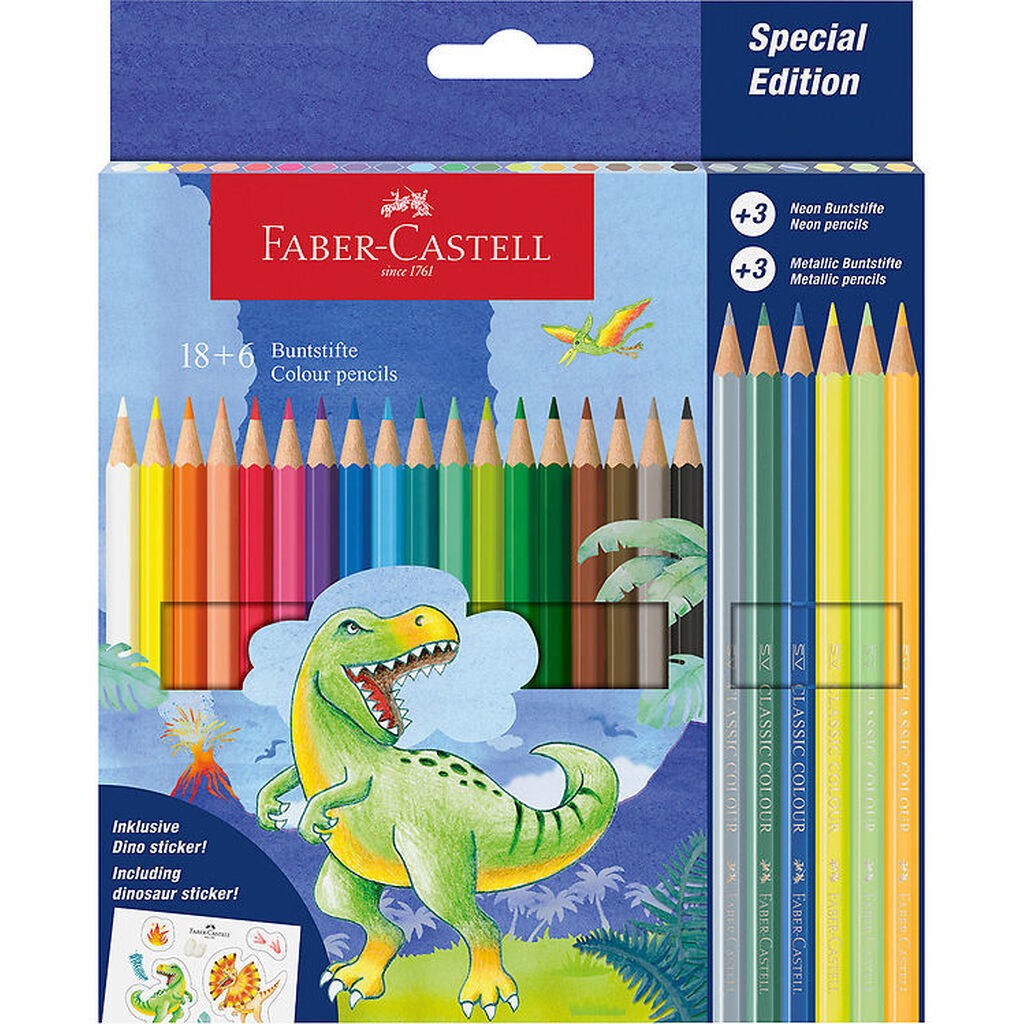 Faber-Castell Farveblyanter - 18+6 stk. - Dinosaur Metallic/Neon