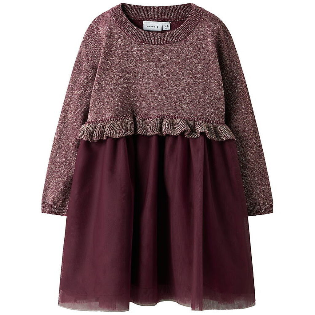 Name It Kjole - Strik - NmfRefraja - Burgundy m. Glimmer/Tyl