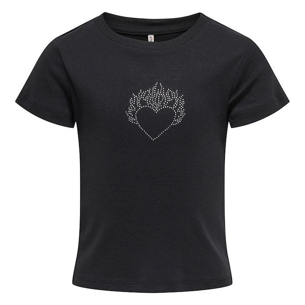 Kids Only T-shirt - KogKira - Sort/Hjerte m. Rhinsten