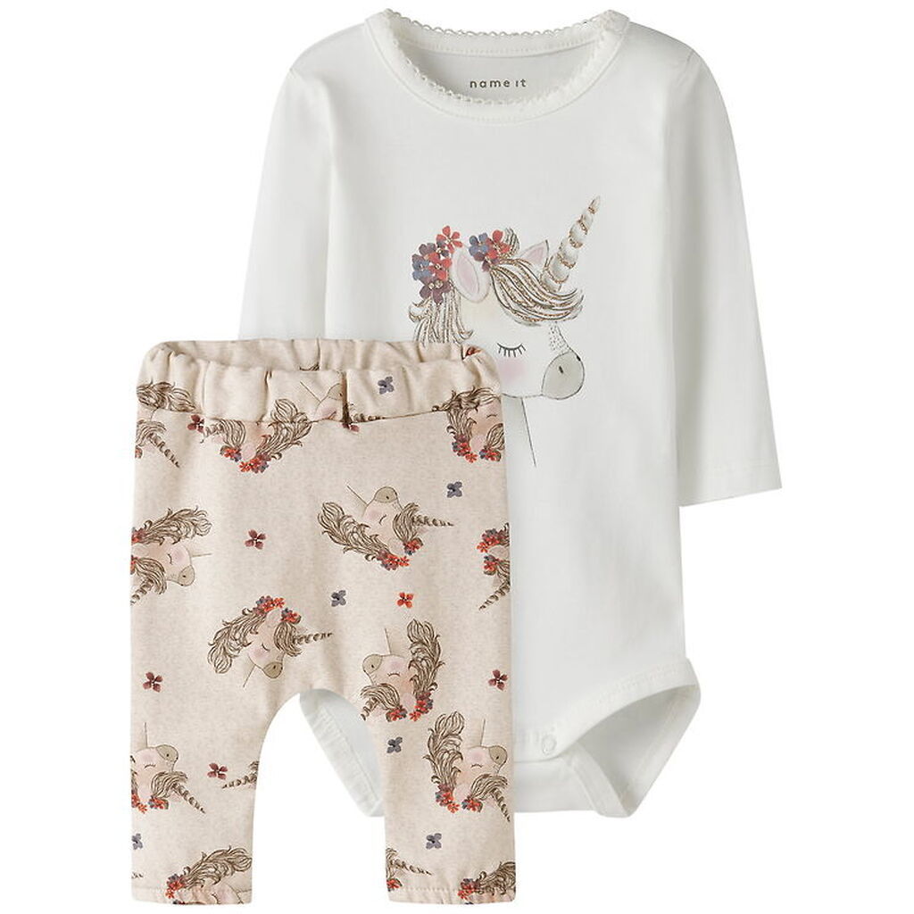 Name It Sæt - Sweatpants/Body l/æ - NbfNicorn - Peyote Melange
