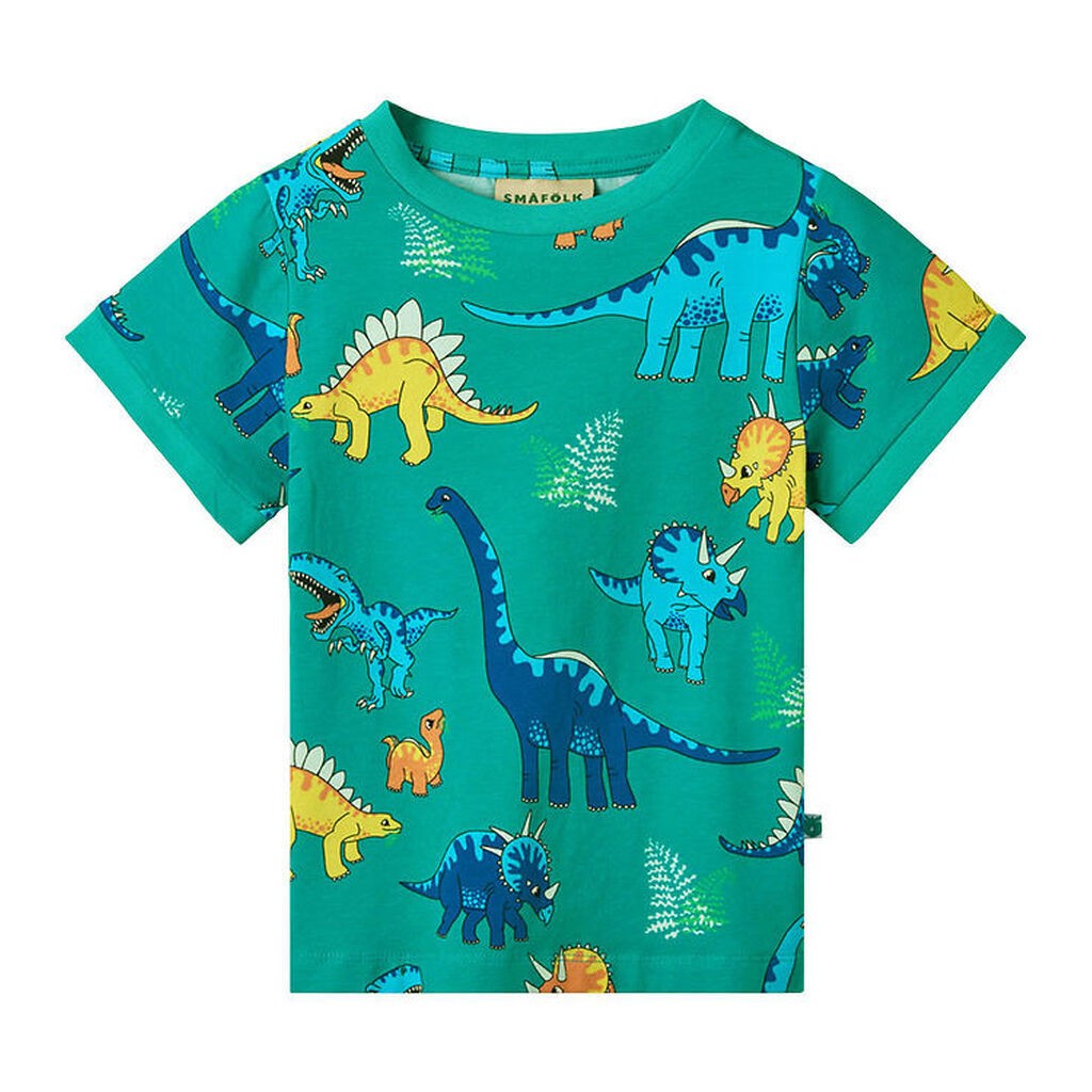Småfolk T-shirt - Teal m. Dinosaurer
