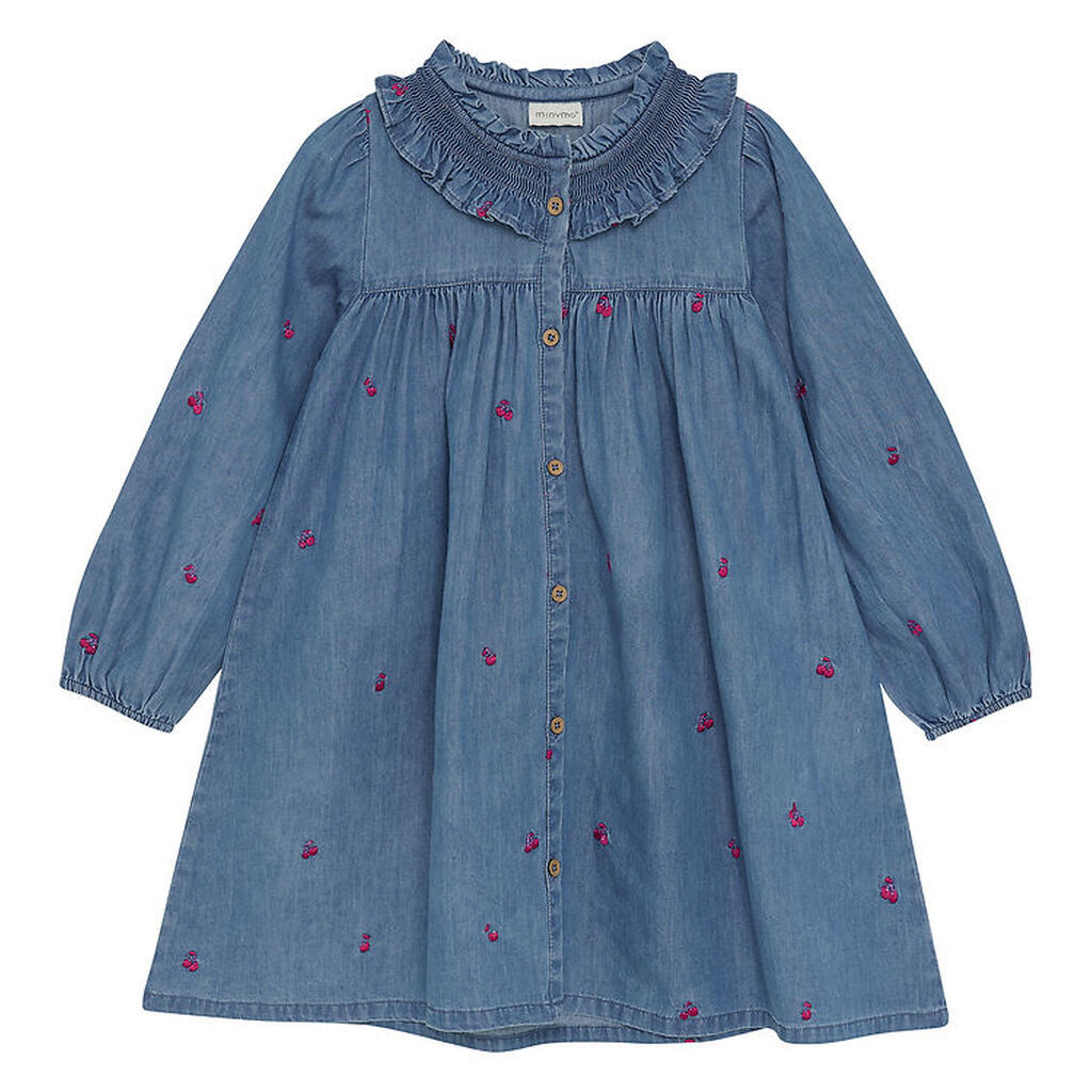 Minymo Kjole - Denim - Ombre Blue m. Kirsebær