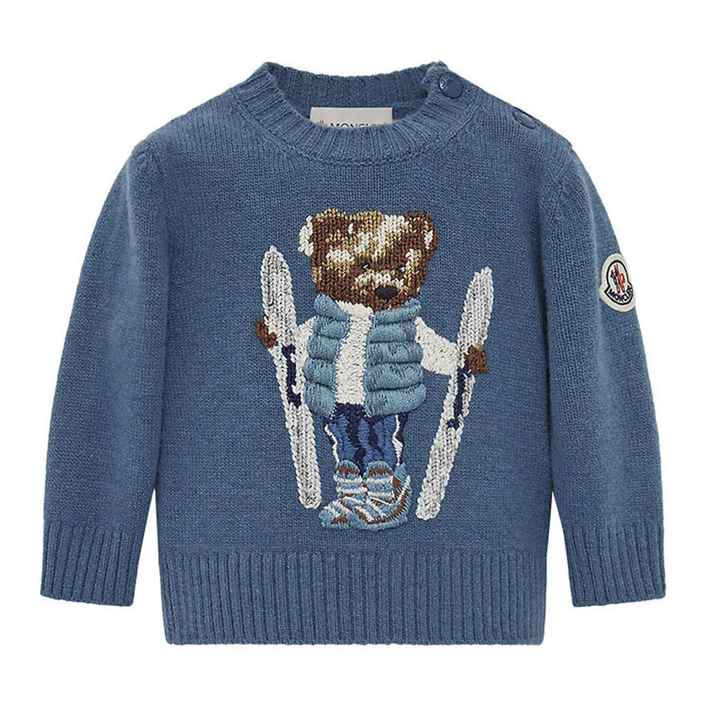 Moncler Bluse - Uld - Medium Blue m. Bamse