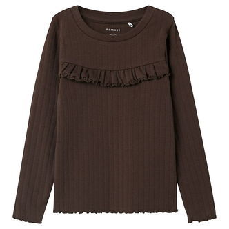 Name It Bluse - Rib - NmfLalla - Seal Brown m. Hulmønster