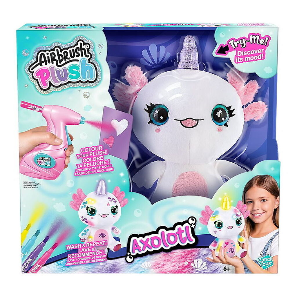 Airbrush Plush Bamse m. Lys - 27 cm - Axolotl Enhjørning