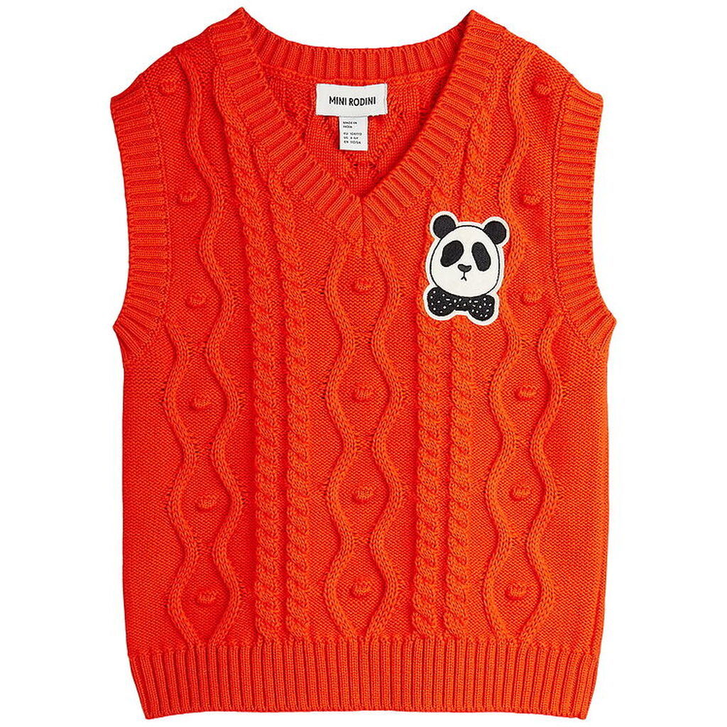 Mini Rodini Vest - Strik - Panda Patch - Rød