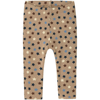 Name It Leggings - Rib - NbmRicco - Weathered Teak m. Stjerner