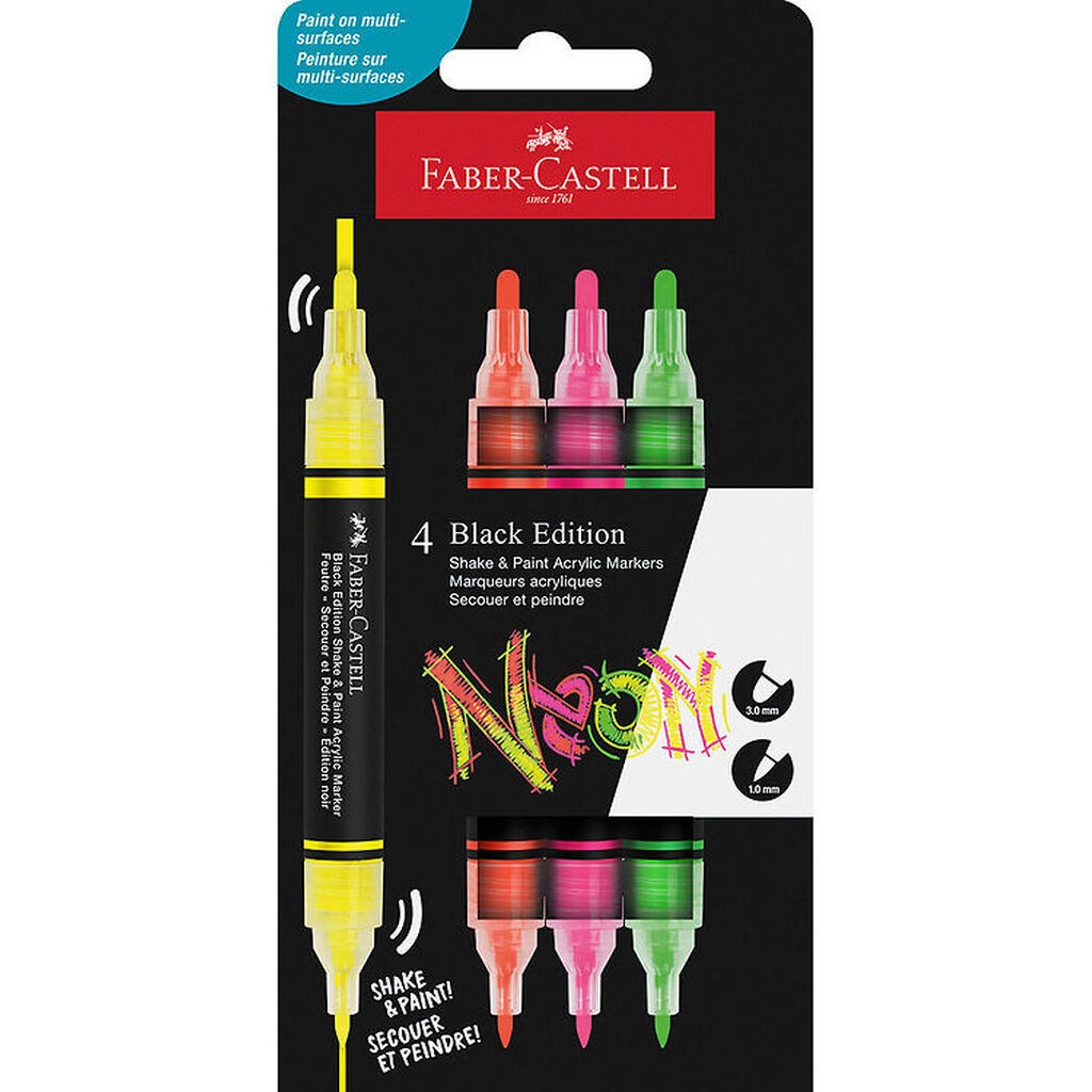 Faber-Castell Tuscher - Shake & Paint Akryl - 4 Stk. - Neon