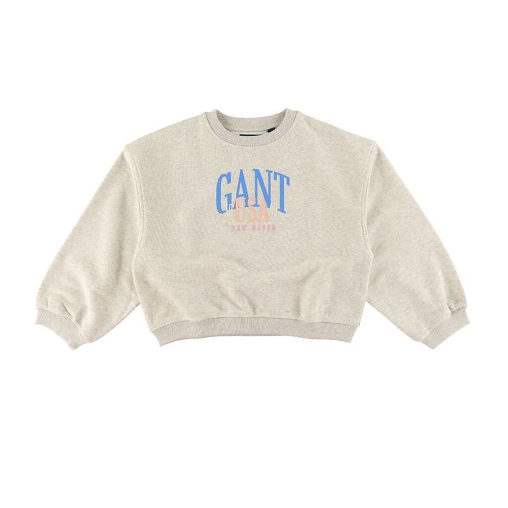 GANT Sweatshirt - C-Neck - Cropped - Rubber Grey Melange