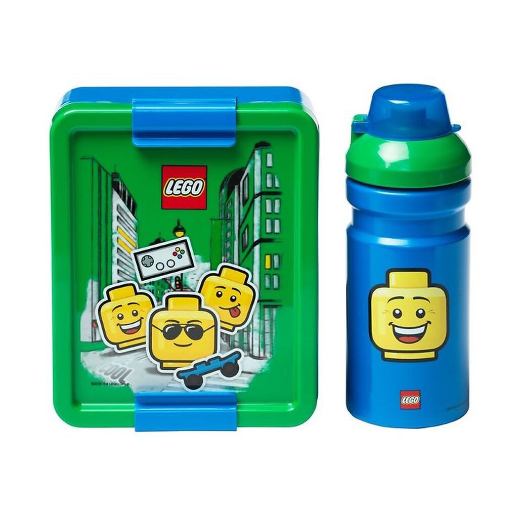 LEGOÂ® Storage Madkasse/Drikkedunk - Iconic Boy - Grøn/Blå