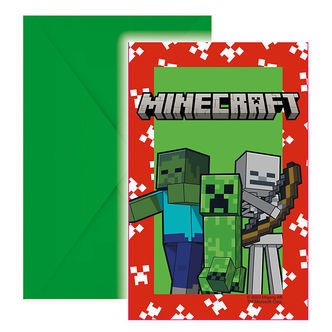 Decorata Party Invitationer - 6-pak - Minecraft