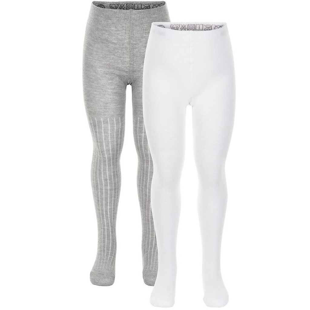 Minymo Strømpebukser - 2-pak - Hvid/Grå