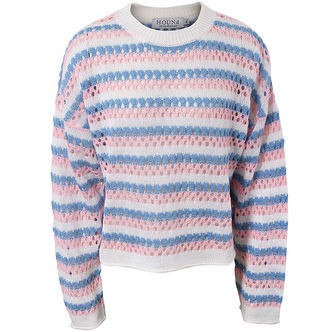 Hound Bluse - Strik - Rosa/Hvid/Blåstribet m. Hulmønster