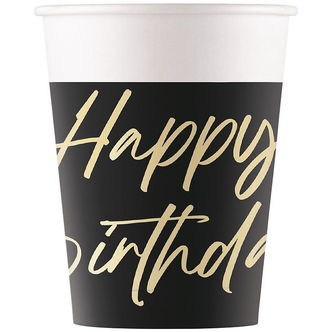 Decorata Party Papkrus - 8-pak - 200 ml - Elegant Happy Birthday