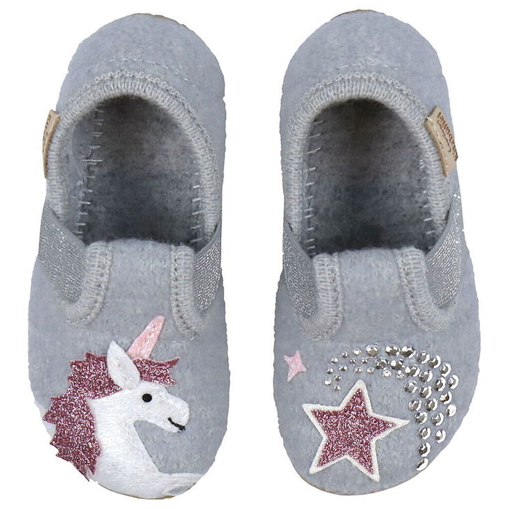 Living Kitzbühel Hjemmesko - Uld - Hellgrau m. Enhjørning