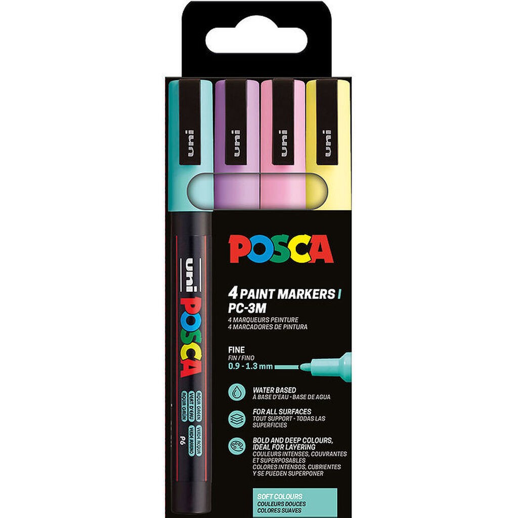 Posca Tuscher - PC-3M - 4 stk. - Afdæmpede farver