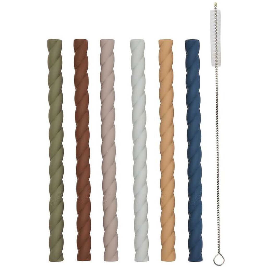 OYOY Sugerør - 6-pak - Silikone - Caramel/Blue