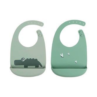 Done by Deer Hagesmække m. Lomme - 2-pak - Silikone - Croco Gree