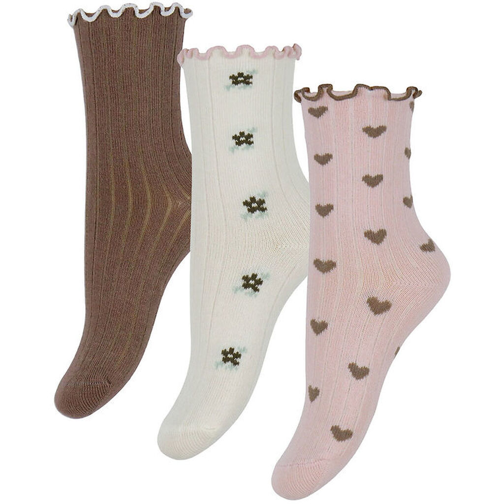 Name It Strømper - 3-pak - Rib - NmfNetti - Peppercorn/Burnished