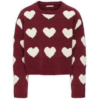 Kids Only Bluse - Strik - KogSus - Cabernet/Heart/Egret