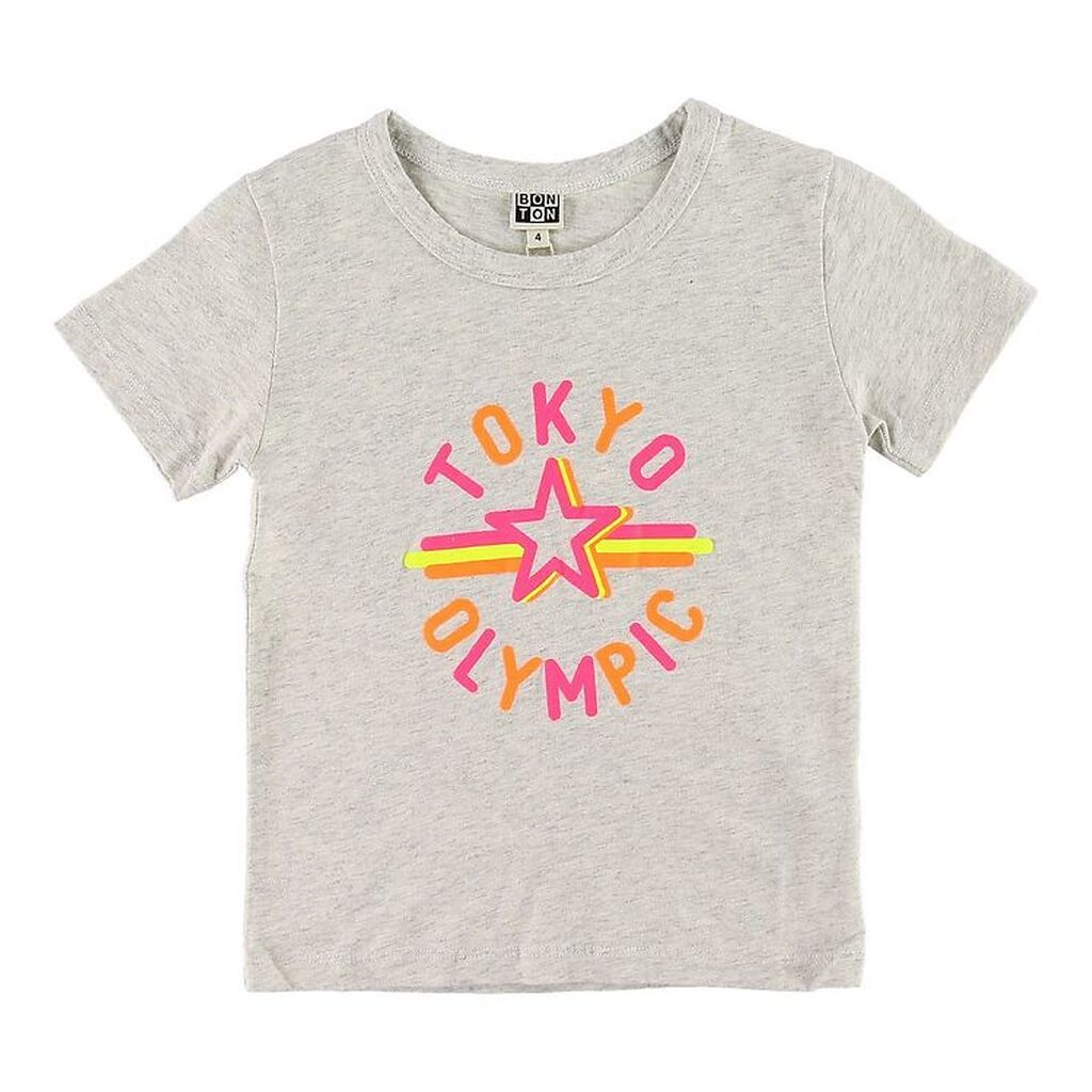 Bonton T-shirt - Gråmeleret m. Neon