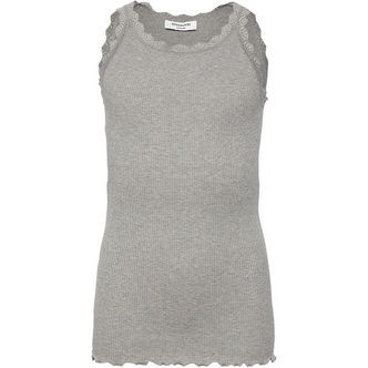 Rosemunde Top - Lang - Rib - Balta - Gråmeleret m. Blonder