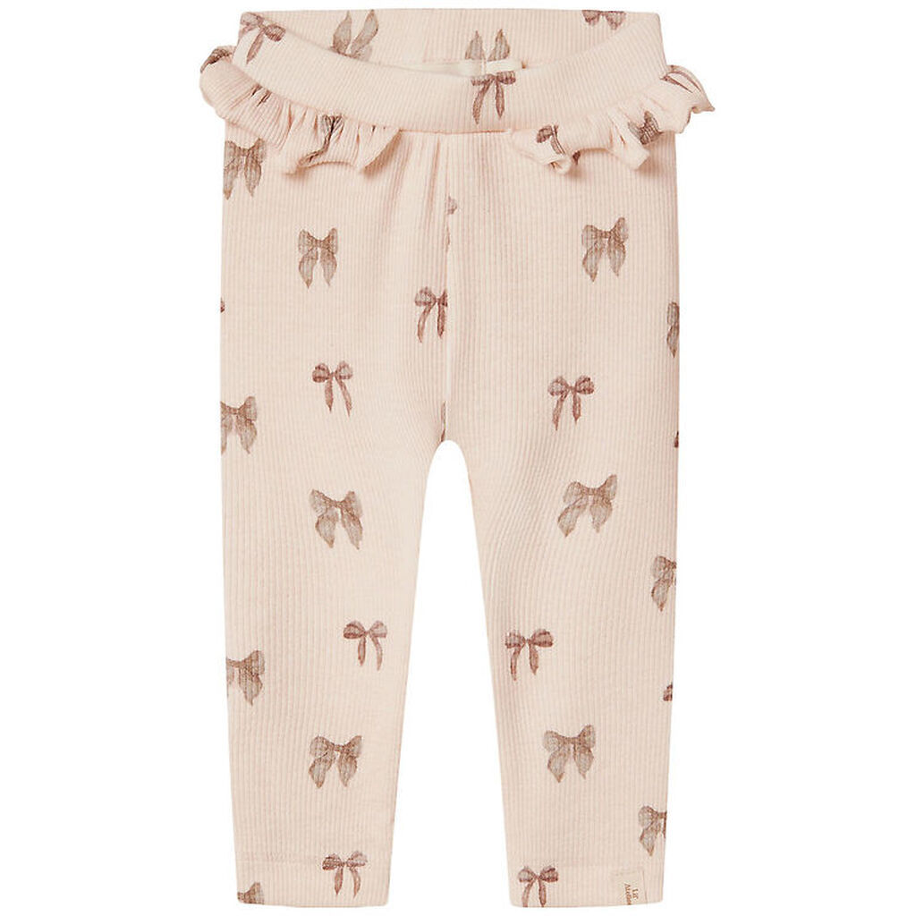 Lil' Atelier leggins - Rib - NbfGavo - Silver Peony/Bow