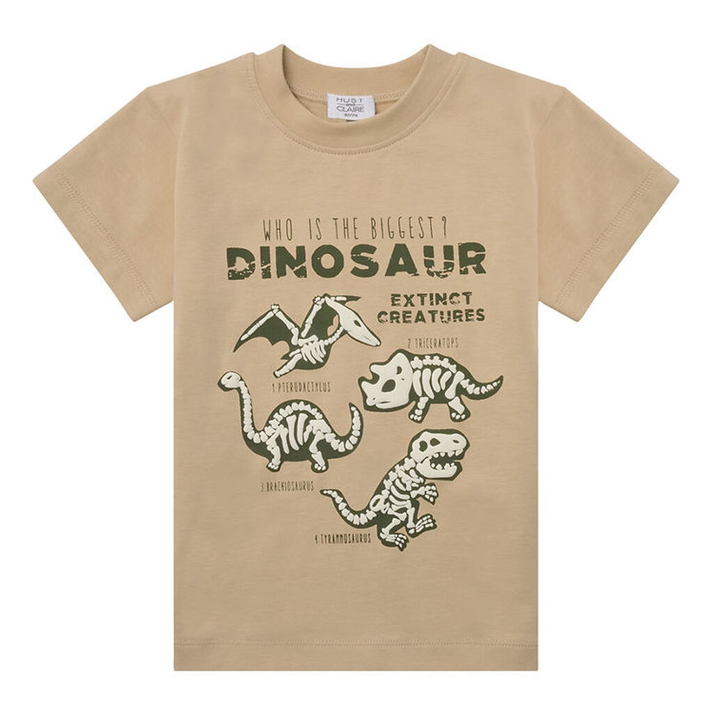 Hust and Claire T-shirt - Anton - Pale Khaki m. Dinosaurer