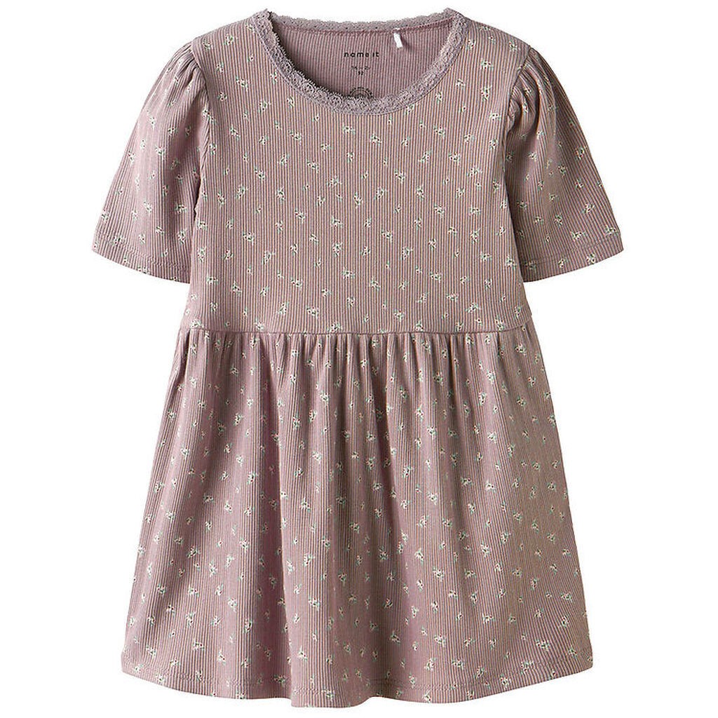 Name It Kjole - Rib - NmfHoise - Purple Dove m. Blomster