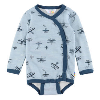 Joha Slå-om Body l/æ - Uld/Bambus - Lyseblå m. Print