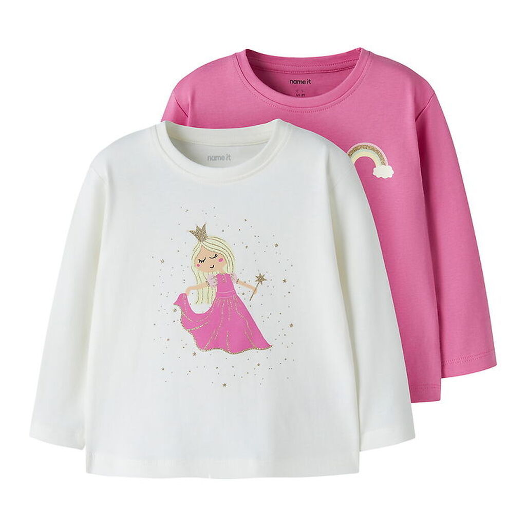 Name It Bluse - 2-pak - NmfVeen - Cloud Dancer/Strawberry Moon