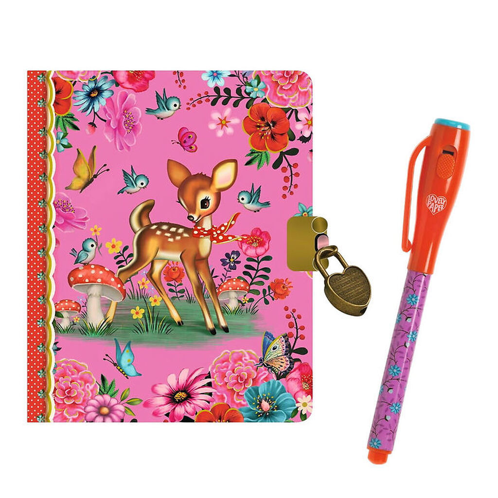 Djeco Dagbog m. Lås & Magisk Pen - Fiona Hewitt - Bambi/Blomst