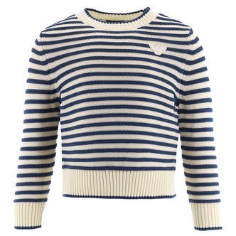 Emporio Armani Bluse - Strik - Hvid/Blåstribet