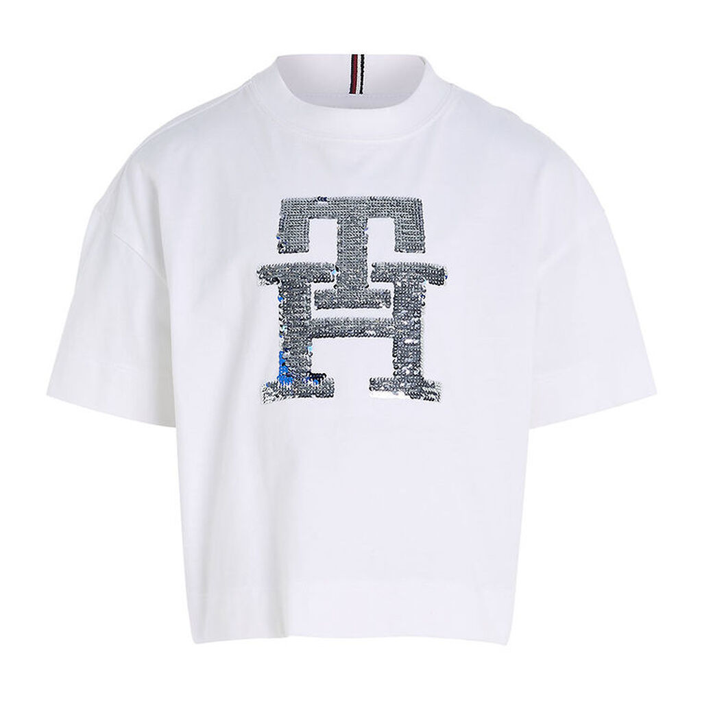 Tommy Hilfiger T-shirt - Monogram Sequins - White m. Palietter