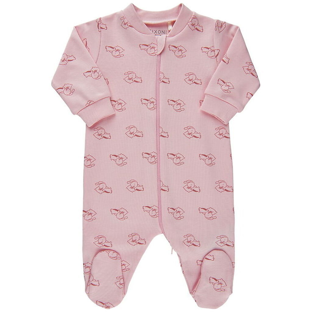 Fixoni Natdragt m. Fødder - Rose m. Print