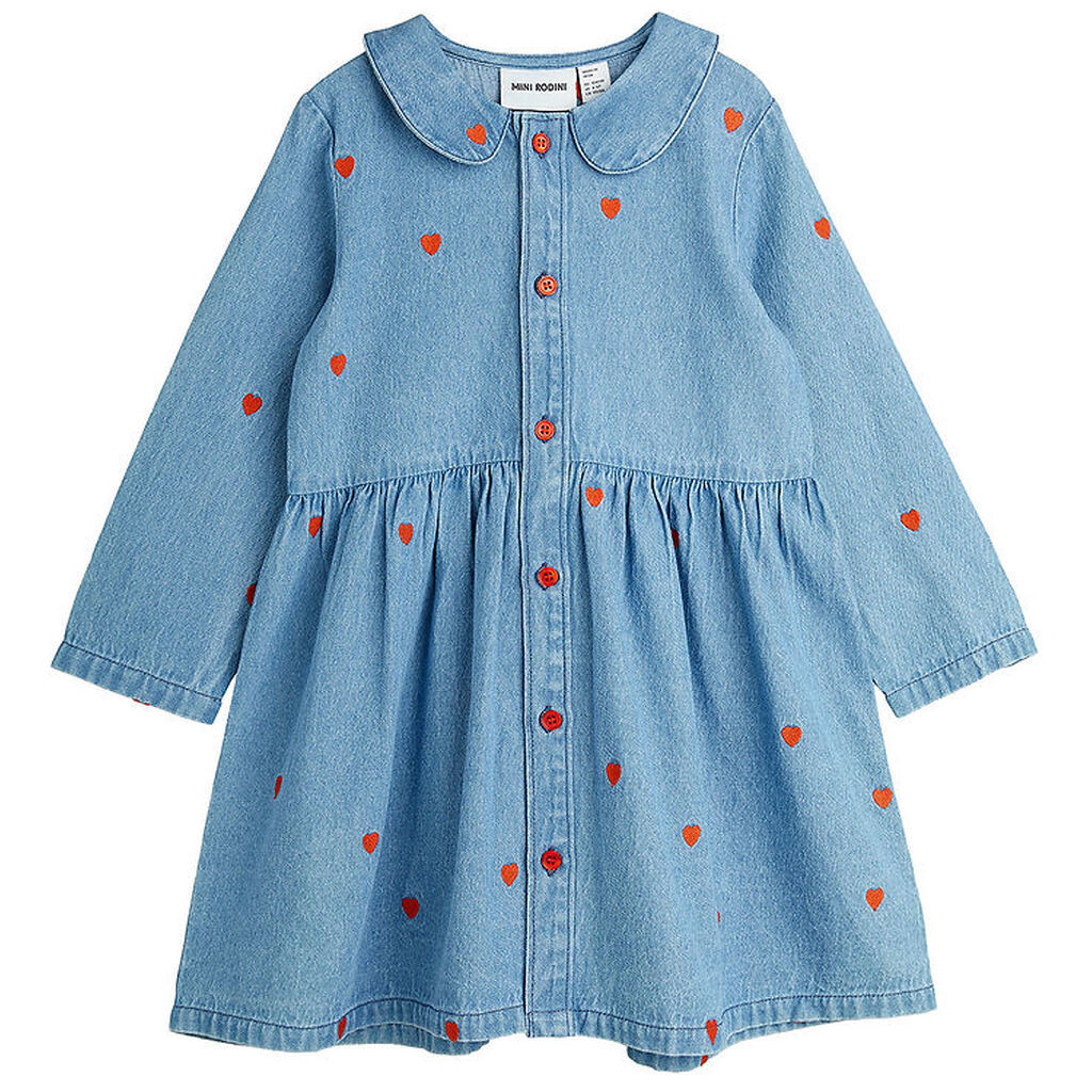 Mini Rodini Kjole - Denim - Blå m. Hjerter