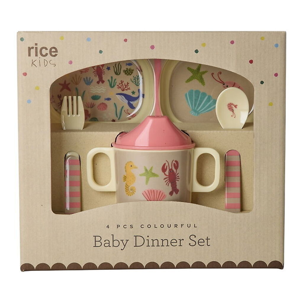 Rice Spisesæt - Melamin - 4 Dele - Koral Ocean Print