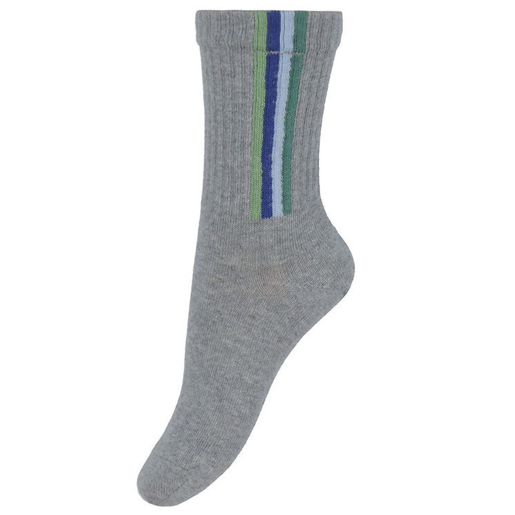 Melton Strømper - Lysegråmeleret m. Striber