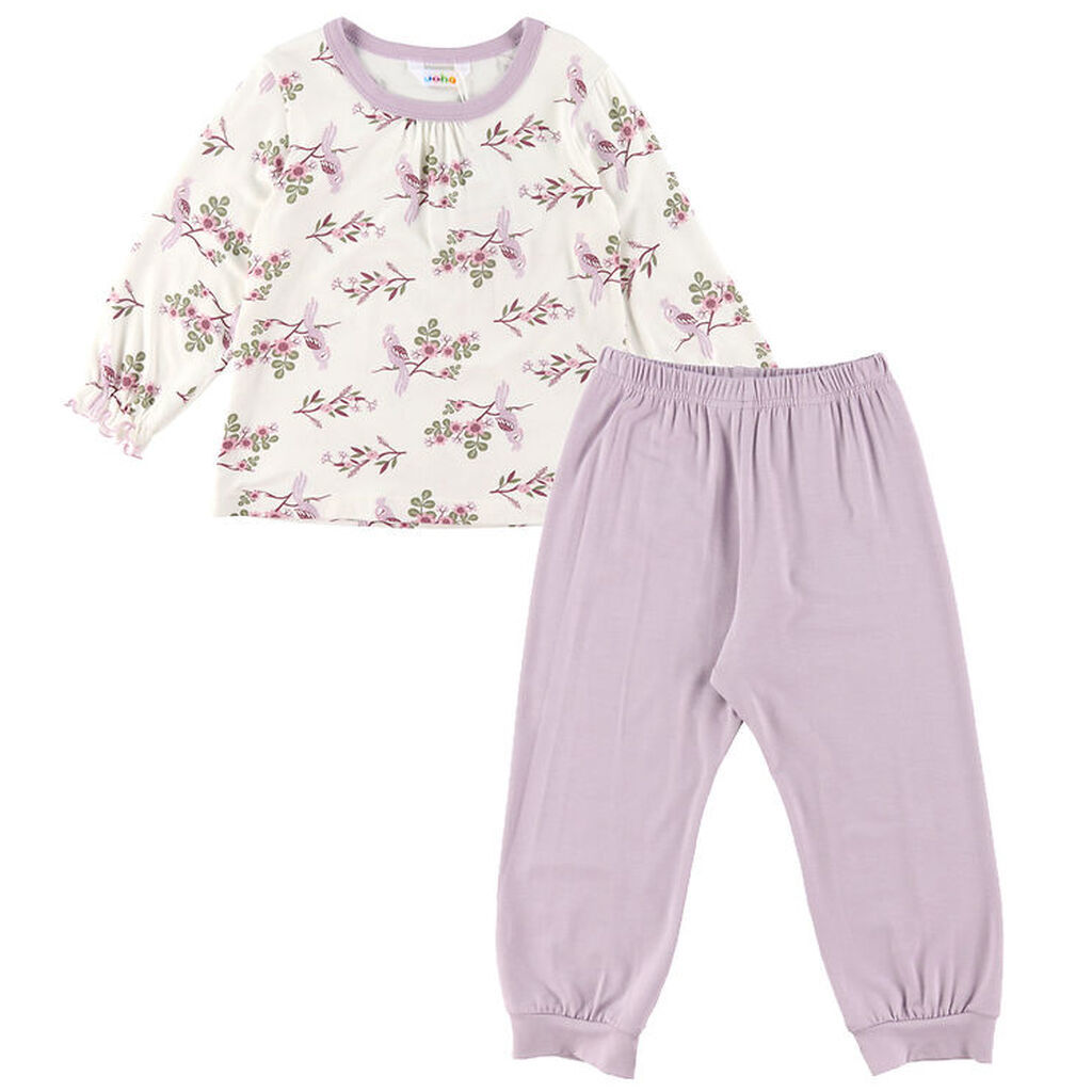 Joha Nattøj - Bambus - Off White/Lilla m. Papegøje