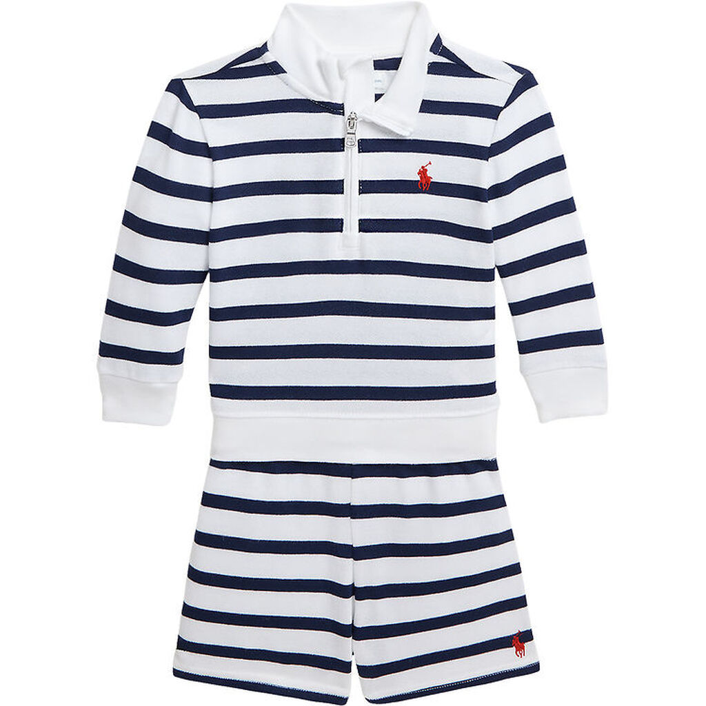 Polo Ralph Lauren Bluse/Shorts - Hvid/Navystribet