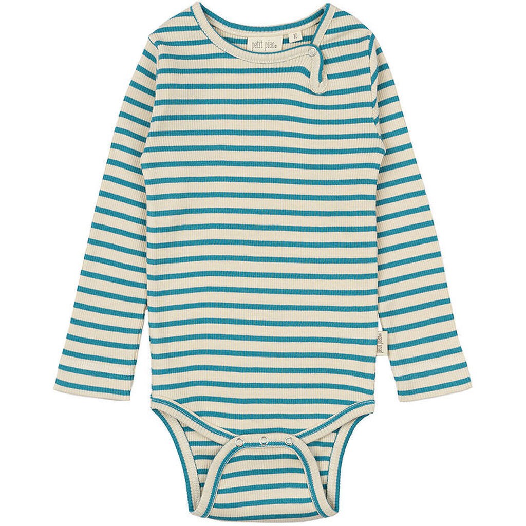Petit Piao Body l/æ - Rib - Modal - Turquise/Dark Off White