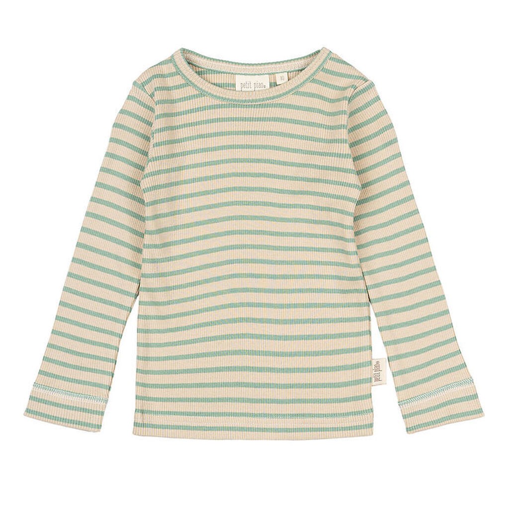 Petit Piao Bluse - Rib - Modal - Granite Green/Dark Off White