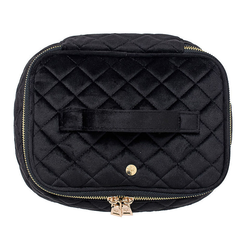 Fan Palm Toilettaske - Large - Quiltet Velour - Black Velvet